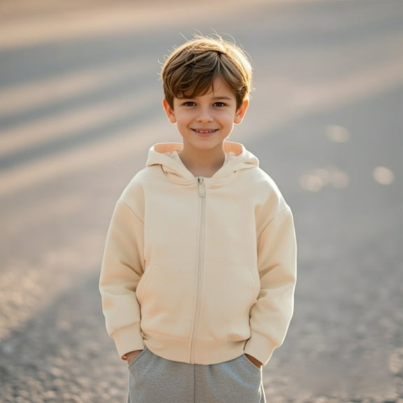 Hoodie Beige Full Zipper Hooded Long Sleeve Pullover Tops Fall Clothes 4-5 Years Girls Clothes Boys Girls Fashion