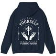 thumbnail image 1 of Hoodie ''Believe in Yourself & Move Forward'' with Cross and Hand Print - Christian Motivational Sweatshirt., 1 of 6