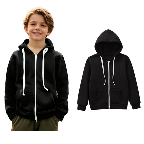 Hoodie Black Full Zipper Hoodie Casual Long Sleeve Sweatshirts Winter Clothes Boy Clothes 11-12 Years Boys Girls Fashion