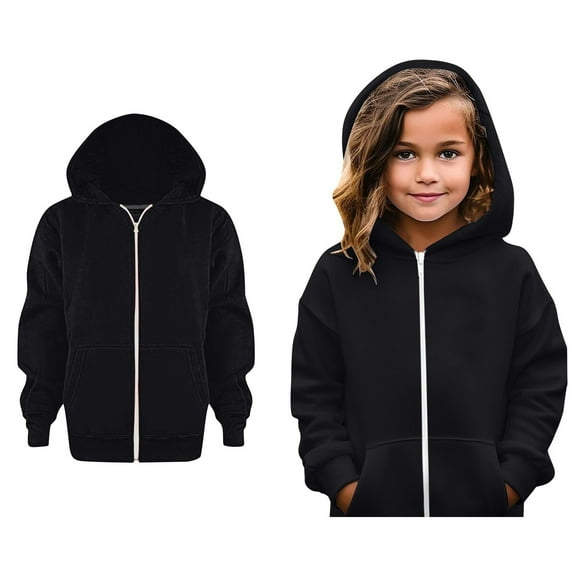 Hoodie Black Full Zipper Hoodies Casual Long Sleeve Hoodies Fall Clothes 9-10 Years Girls Clothes Boys Girls Fashion