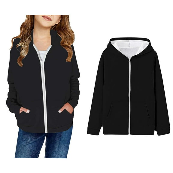 Hoodie Black Full Zipper Hoodies Long Sleeve Pullover Hoodie Sweatshirt Fall Winter Clothes Girls Toddler Clothes12-24 Months Boys Girls Fashion