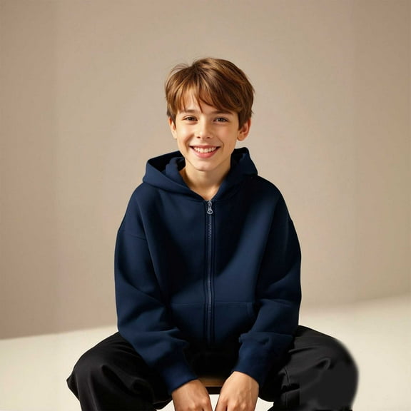 Hoodie Blue Zip up Hoodie Casual Long Sleeve Sweatshirts Fall Clothes Girls Size 11-12 Years Clothes