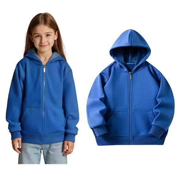 Hoodie Blue Zipper Hoodie Long Sleeve Casual Basic Pullover Sweatshirt Hoodie Winter Clothes 10-12 Years Girl Clothes