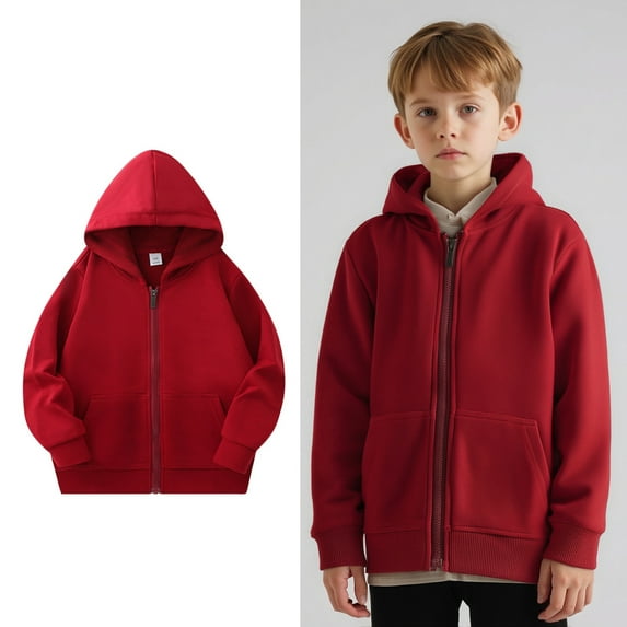 Hoodie Brick Red Full Zip Up Hooded Casual Long Sleeve Classic Hoodie Winter Clothes 3-4 Years Boys Clothes Boys Girls Fashion