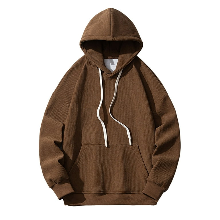 Hoodie Casual Long Sleeve Solid Color Sweatshirt Plus Size Round Neck Hoodies for Men Trendy Slim Fit Drawstring Daily Tops Clearance Sale Coffee 4XL
