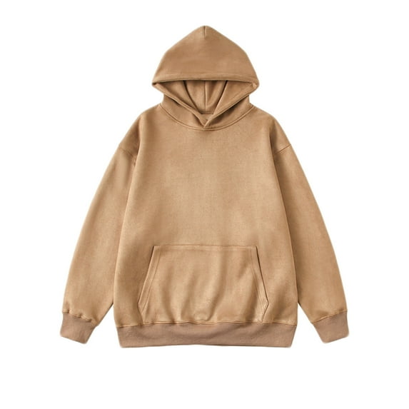 Hoodie Casual Long Sleeve Solid Color Sweatshirt Plus Size Round Neck Hoodies for Men Trendy Loose Fit Drawstring Daily Tops(Clearance-Sale,Gold,L)