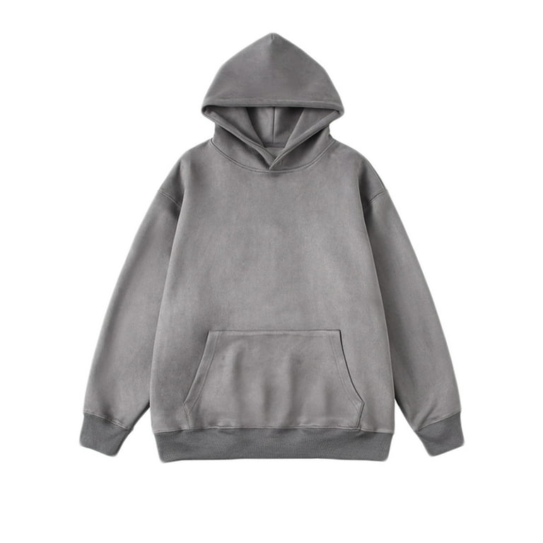 Hoodie Casual Long Sleeve Solid Color Sweatshirt Plus Size Round Neck Hoodies for Men Trendy Loose Fit Drawstring Daily Tops Clearance Sale Gray M