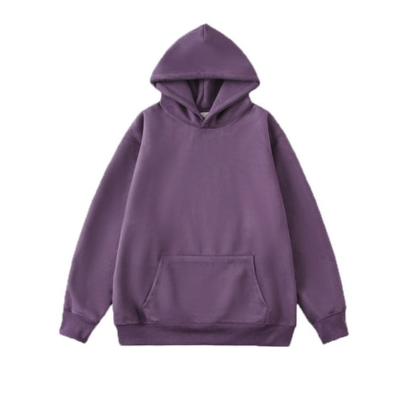 Hoodie Casual Long Sleeve Solid Color Sweatshirt Plus Size Round Neck Hoodies for Men Trendy Loose Fit Drawstring Daily Tops(Clearance-Sale,Purple,M)