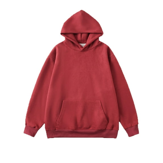 Hoodie Casual Long Sleeve Solid Color Sweatshirt Plus Size Round Neck Hoodies for Men Trendy Loose Fit Drawstring Daily Tops(Clearance-Sale,Wine,3XL)