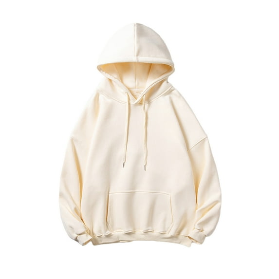 Hoodie Casual Long Sleeve Solid Color Sweatshirt Plus Size Round Neck Hoodies for Men Trendy Slim Fit Drawstring Daily Tops(Clearance-Sale,Khaki,XL)