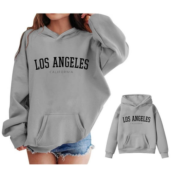 Girls Hoodies City Name Letter Print Grey Hoodies Long Sleeve Pullover Hoodie Sweatshirt Fall Winter Clothes Baby Girls Clothes 13-14 Years