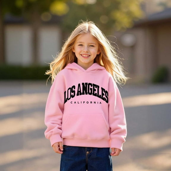 Hoodie City Name Letter Print Pink Hooded Long Sleeve Pullover Hoodie Sweatshirt Fall Clothes Toddler Clothes for Girls 11-12 Years