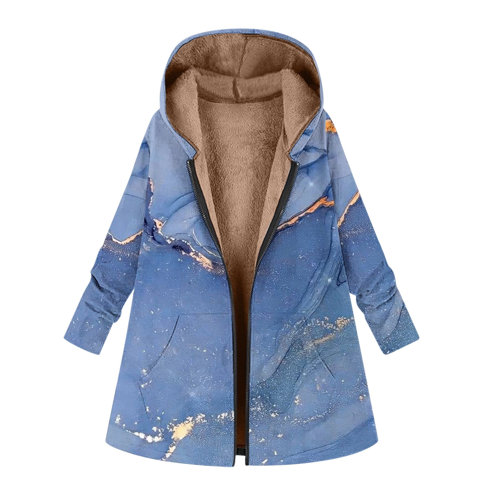Hoodie Coat for Women with Zipper Fashion Women's Long Sleeve Print Hooded  Drawstring Pocket Zip Jacket Top Blouse Warmer Jacket Coat Outwear Button  Down Hoodies - Walmart.com