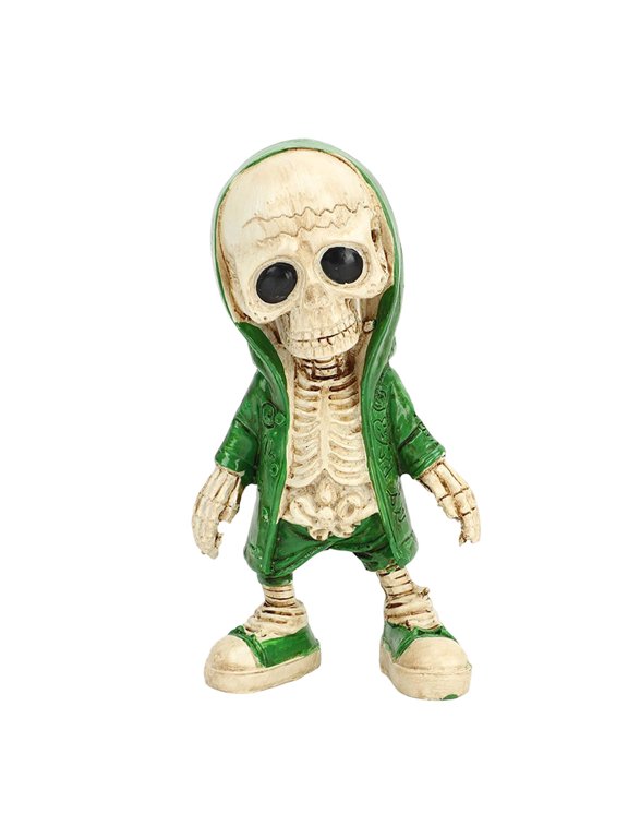 Hoodie Cool Skeleton Figurine, Resin Hop Skeleton Statue, Cute Skull Character Sculpture for Tabletop, Halloween Home Decor, Desk Ornament