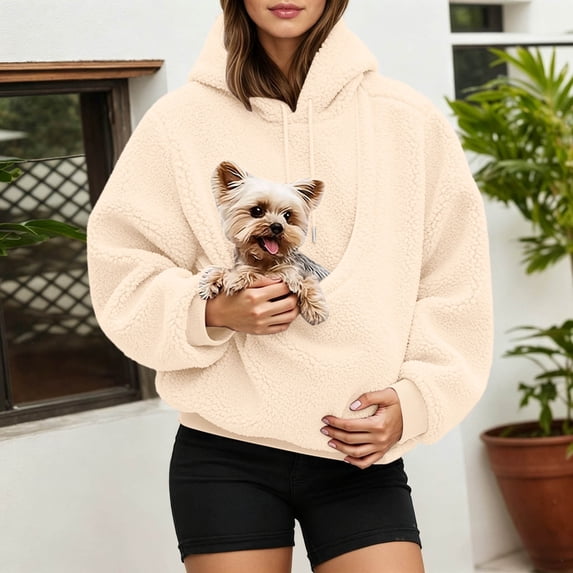 Hoodie with Dog Pouch Hoodie with Dog Pouch,Sweatshirt with Dog Pouch, Oversized Pet Hoodie Carrier Large Pocket Puppy Kitten Dogs Holder Women's Hoodie XL
