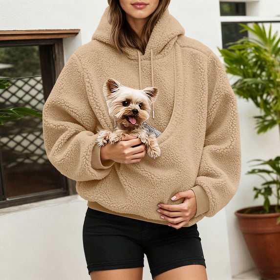Hoodie with Dog Pouch Hoodie with Dog Pouch,Sweatshirt with Dog Pouch, Oversized Pet Hoodie Carrier Large Pocket Puppy Kitten Dogs Holder Women's Hoodie XXL