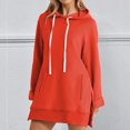 thumbnail image 1 of Hoodie Dress for Women with Pockets,Womens Casual Solid Color Hooded Top Raglan Long Sleeve Drawstring Pocket Soft Breathable Everyday Sweatshirt Orange Xl, 1 of 6