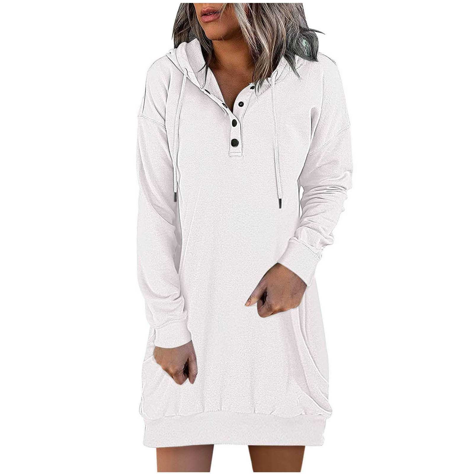 Hoodie Dress for Women 2023 Trendy Casual Hooded Buttons Solid Long ...
