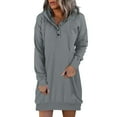 thumbnail image 1 of Hoodie Dress for Women 2023 Trendy Casual Hooded Buttons Solid Long Sleeve Jumper Sweatshirts Pocket Mini Dress, 1 of 5