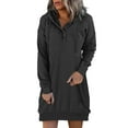 thumbnail image 1 of Hoodie Dress for Women 2023 Trendy Casual Hooded Buttons Solid Long Sleeve Jumper Sweatshirts Pocket Mini Dress, 1 of 5