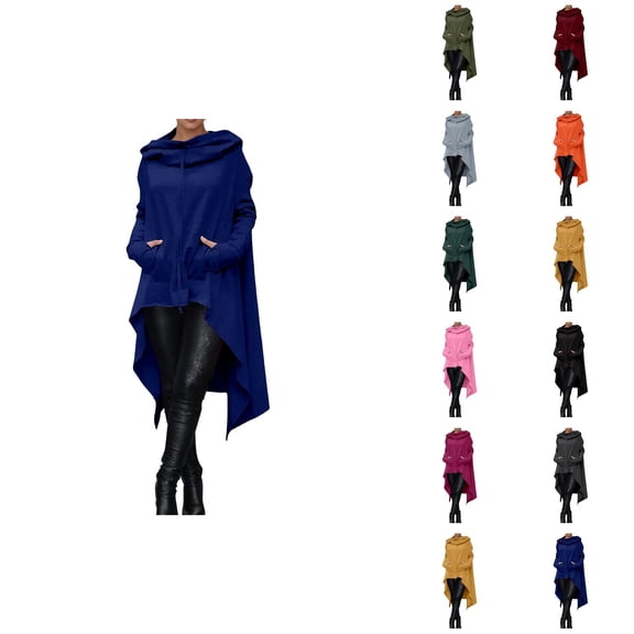 Hoodie Dress for Women 2025 Long Sleeve Irregular Hem Long Hooded Sweatshirt with Pockets Pullover Tops
