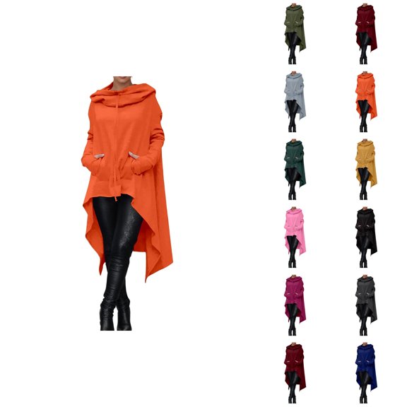 Hoodie Dress for Women 2025 Long Sleeve Irregular Hem Long Hooded Sweatshirt with Pockets Pullover Tops