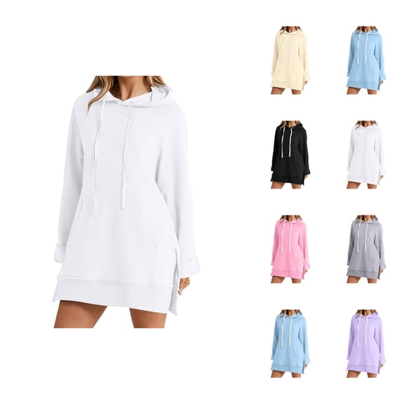 Hoodie Dress for Women 2026 Fall Winter Casual Long Sleeve Side Split Hem Hooded Sweatshirt Dress Pullover Top with Pockets