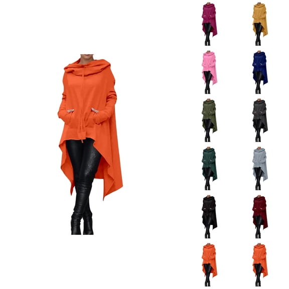 Hoodie Dress for Women with Pockets Fall Winter Irregular Hem Plain Loose Hooded Sweatshirt Pullover Tops