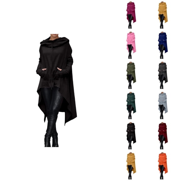 Hoodie Dress for Women with Pockets Fall Winter Irregular Hem Plain Loose Hooded Sweatshirt Pullover Tops