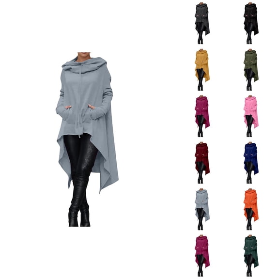 Hoodie Dress for Women with Pockets Long Sleeve Irregular Hem Plain Casual Hooded Sweatshirt Pullover Tops