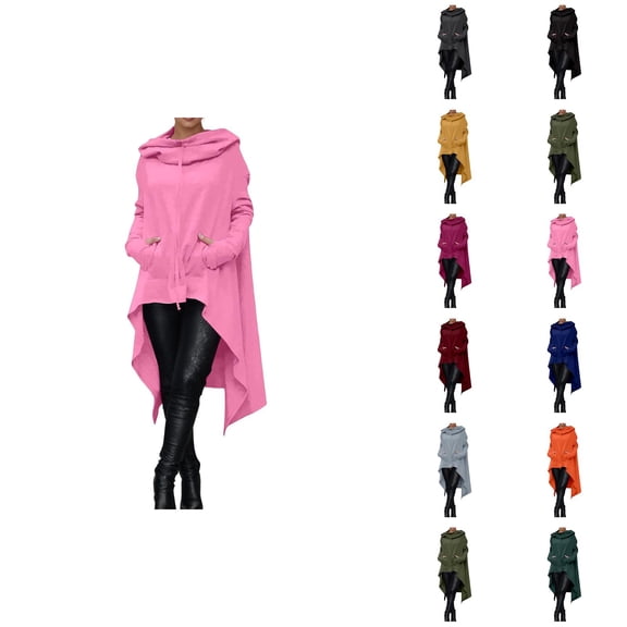 Hoodie Dress for Women with Pockets Long Sleeve Irregular Hem Plain Casual Hooded Sweatshirt Pullover Tops