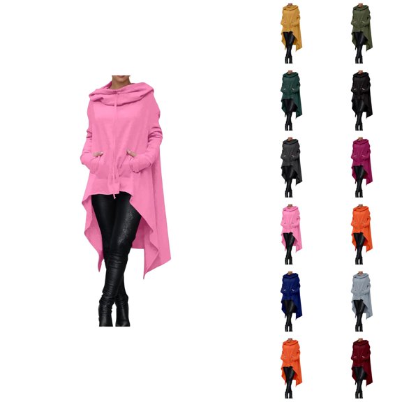 Hoodie Dress for Women with Pockets Long Sleeve Irregular Hem Plain Loose Sweatshirt Hoodie Pullover Tops