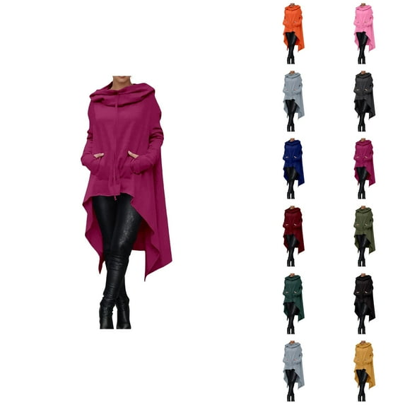Hoodie Dress for Women with Pockets Long Sleeve Irregular Hem Solid Color Loose Hooded Sweatshirt Pullover Tops