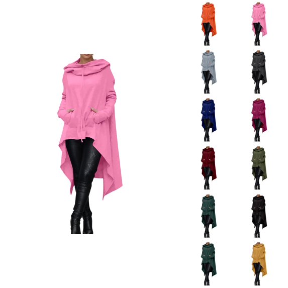 Hoodie Dress for Women with Pockets Long Sleeve Irregular Hem Solid Color Loose Hooded Sweatshirt Pullover Tops