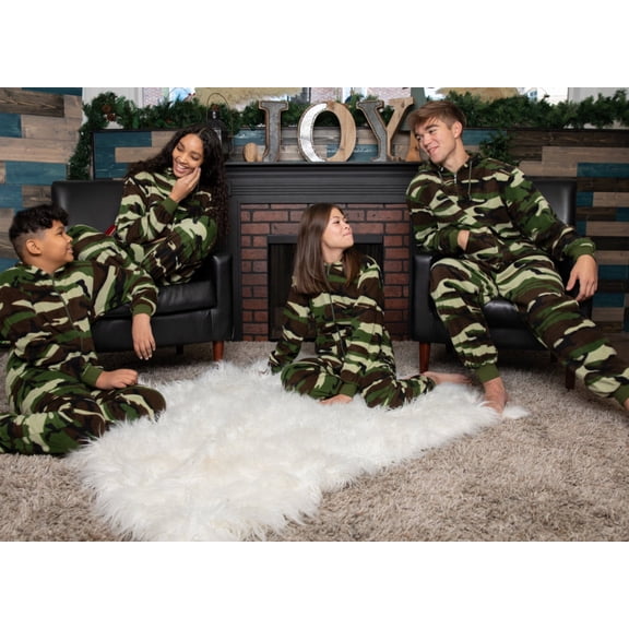 Big Feet Pajama Company Hoodie Fleece Camouflage Onesie Jumpsuit Pajamas for Boys & Girls, Footless, Unisex, Size 12