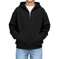 thumbnail image 1 of Hoodie For Boys Waffle Knit Quarter Zip Long Sleeve Hooded Sweatshirt With Pocket Kids Boy Fall Pullovers Teens Preppy Clothes Black Size 5-6 Years, 1 of 8