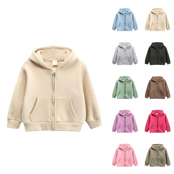 Hoodie for Girls Autumn And Winter Baby Boy Girl Zip Up Hoodies Solid Color Hooded Sweatshirt Long Sleeve Jacket Casual Outerwear Fall Clothes Girls' Fashion