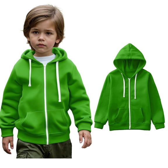 Boys Hoodies Green Full Zip Up Hooded Casual Long Sleeve Classic Hoodie Winter Clothes Child Boy Clothes 7-8 Years Boys Girls Fashion