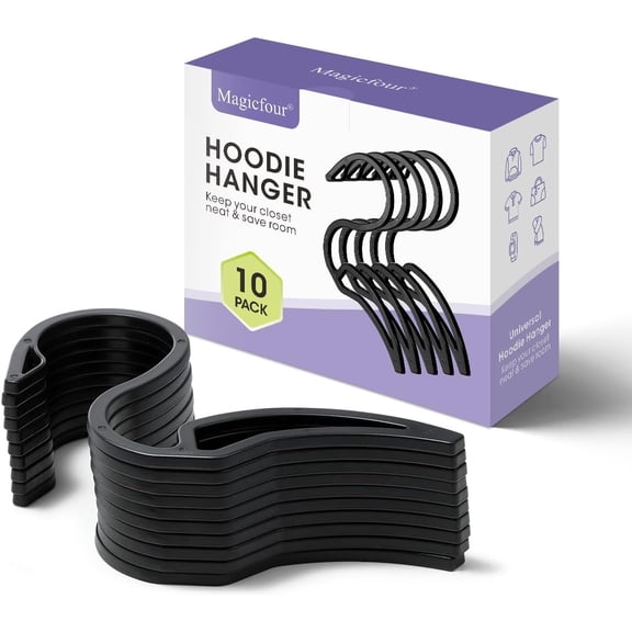 Hoodie Hangers, 10 Pack Hoodie Organizer S Shaped Plastic Hooks Rack Designed for Hoodie Coat, Closet Hanger for Hanging Hoodie, Sweatshirt, Jeans, Jacket, Hat, Pans and Bags, Drying Rack