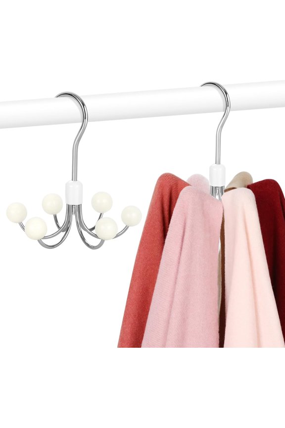 Hoodie Hangers 2-Pack with 6 Wood Balls, 360Swivel Purse Hanger, Scarf Hanger, Closet Hooks, Handbag Organizer, Bra Hanger, Accessory Organizers for Scarf, Tanktop, Hat, Hoodie CT43W