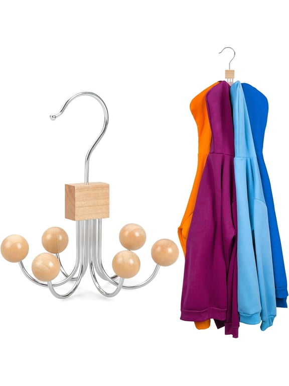 Hoodie Hangers with 6 Wood Balls, Purse Hanger, Scarf Hanger, Wooden Closet Hooks, Handbag Organizer, Bra Hanger, Accessory Organizers for Scarf, Tanktop, Hat, Sweatshirt CT81N