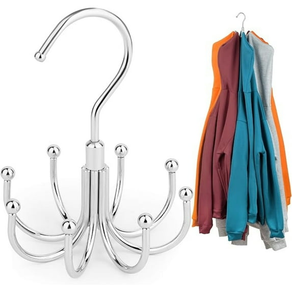 Hoodie Hangers, Rotatable Hoodie Organzier for Closet, Max 8 Storage Capacity Hoodies Holder, Metal Space Saving Closet Organizers and Storage, Silver