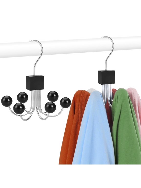 Hoodie Hangers with 6 Wood Balls, Wooden Multi‑Accessory Closet Hooks, Handbag Scarf Hat Tank Top Sweatshirt Bra Organizer