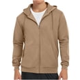 thumbnail image 1 of Hoodie Jackets for Men Casual Lightweight Sportswear Solid Color Zip Up Jacket with Pockets, Brown, 2XL, 1 of 6