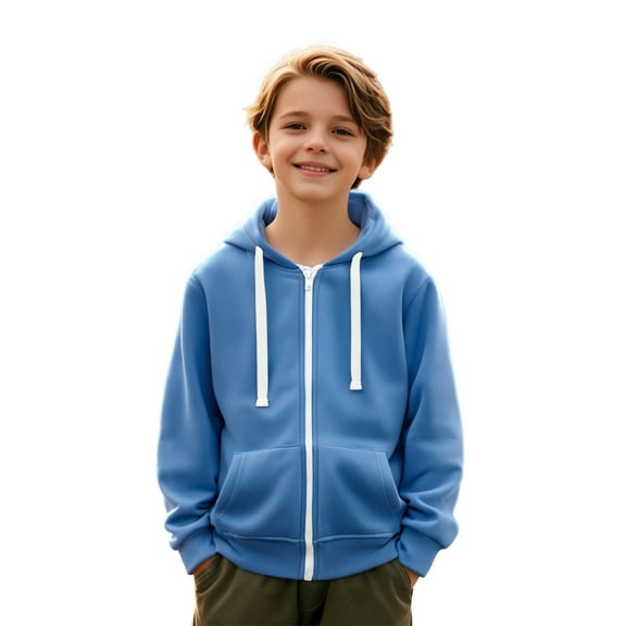 Hoodie Kids Blue Full Zipper Hoodies Long Sleeve Hooded Sweatshirt Top Warm Fall Winter Clothes Little Girls Clothes7-8 Years Boys Girls Fashion