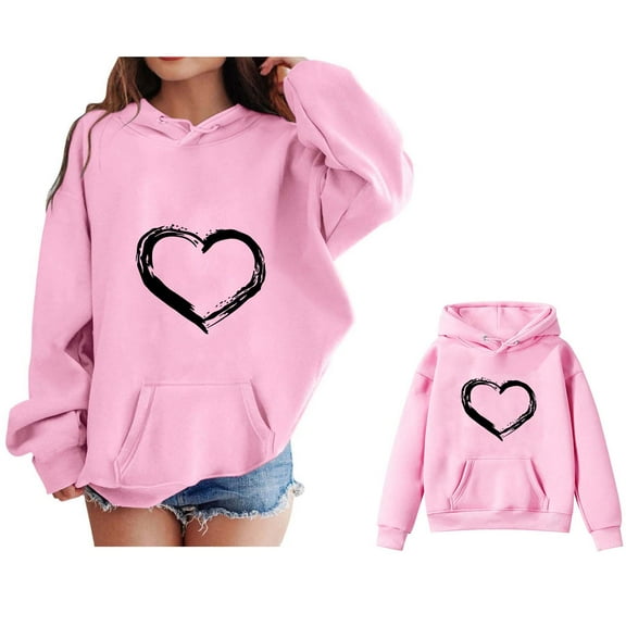Hoodies Cute Heart Pink Hoodie Casual Long Sleeve Hoodies Fall Winter Clothes 9-10 Years Boy Clothes