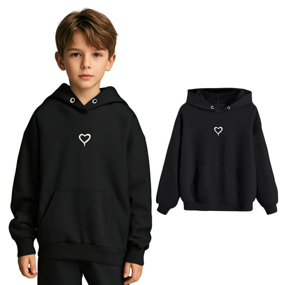 Hoodie Kids Heart Print Hooded Casual Long Sleeve Sweatshirts Jackets Warm Fall Winter Clothes Child Boys Clothes 6-7 Years Boys Girls Fashion