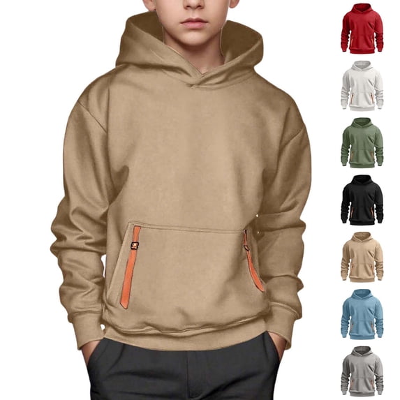 Hoodie Kids Long Sleeve Pullover Hoodie Casual Tops Fall Winter Clothes Khaki Sweatshirt Size 4-15 Years