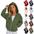 thumbnail image 1 of Hoodie Kids Long Sleeve Unisex Zip up Jacket Hoodie Casual Loose Fit Tops Green Sweatshirts Size 4-15 Years, 1 of 5