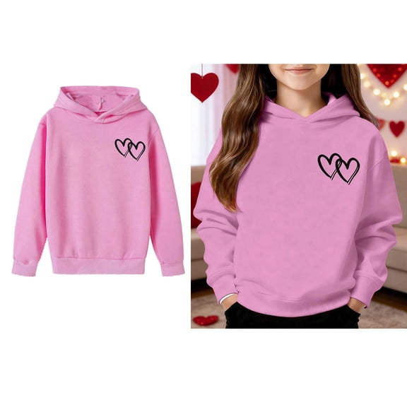 Hoodie Kids Valentines Sweatshirt Long Sleeve Heart Sweatshirt Crewneck Pullover Cute Hoodies for Girls 6-7 Years